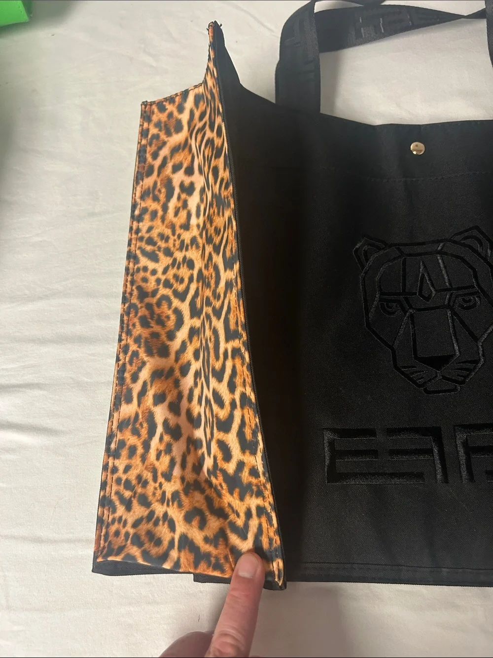 EFFY black and leopard Embroidered Tote Bag